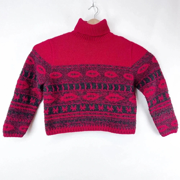 Classiques Enter 100% Wool Vintage Red & Black Sweater Size M - Picture 1 of 5